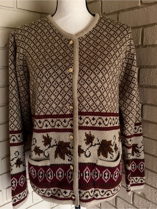 Crystal kobe Sweaters - Vintage Women’s Fall Autumn Leaves Button Front Cardigan Sweater Cozy Soft Sz S